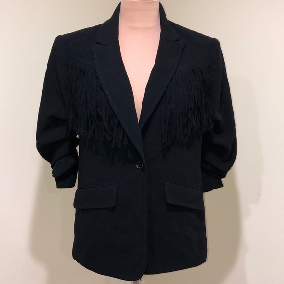 Cinq A Sept Altered Dani Fringe Blazer Size 4 Black - Picture 2 of 13